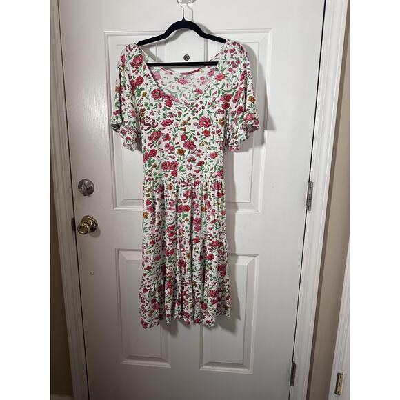 April Cornell Dress Womens XS Floral Short Sleeve Midi Ruffle Boho Summer Flowy - Picture 2 of 6